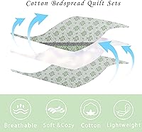 Vista 4 de Cotton Quilt King, Sage Green Comforter Set, Green/White/Grey Striped King Bedspread,Farmhouse Quilt Bedding Set, Luxury Lightweight 3 Piece