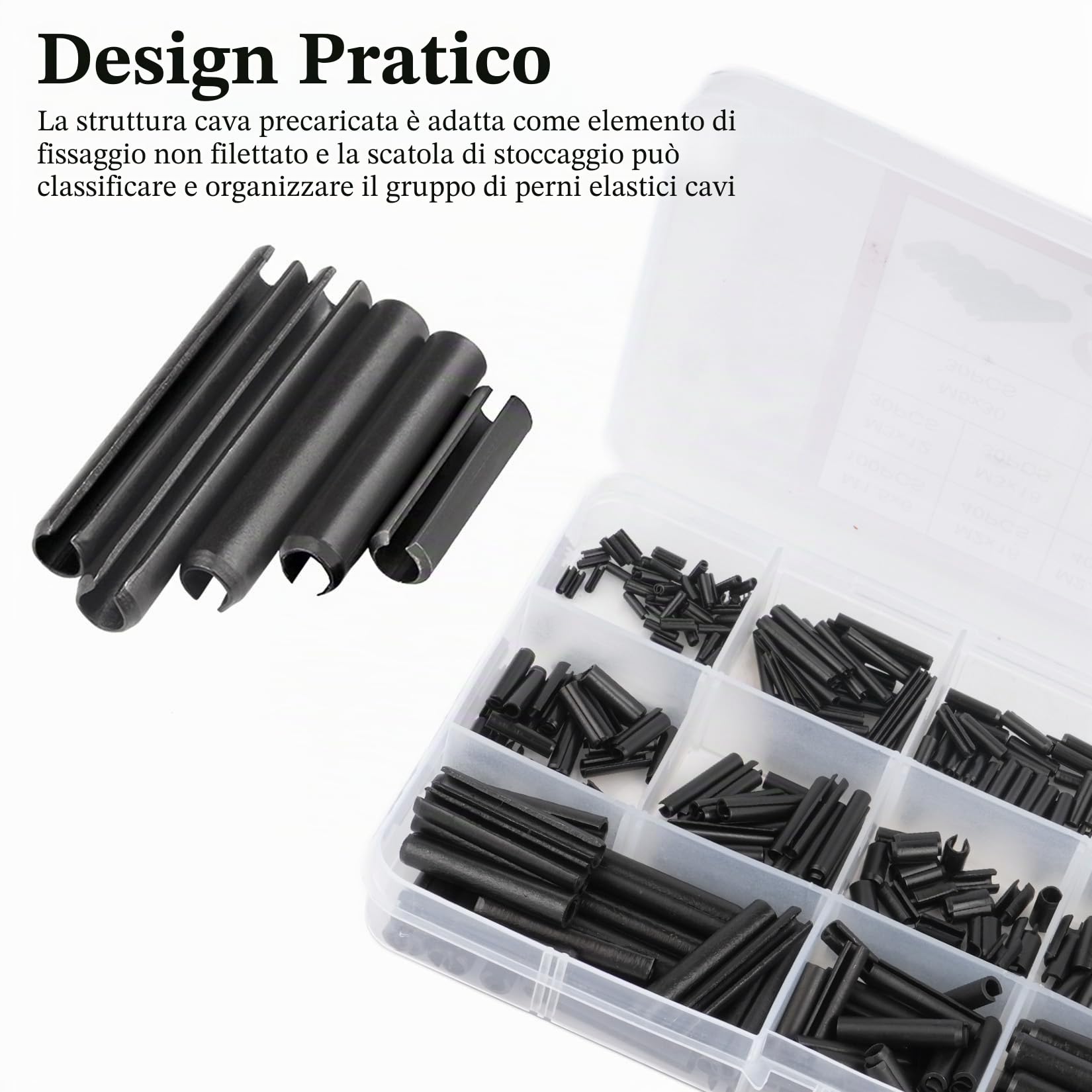 Spine Elastiche Perno di Tensione a Molla Diviso con Intaglio Perni a Rullo di Bloccaggio Split Scanalati Goupille di Sicurezza M1.5-M6 480 Pz