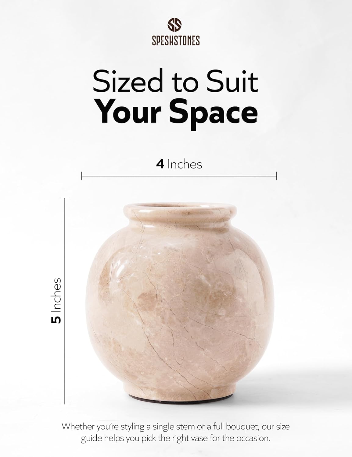 Marble Vase 5 Inch Handmade Beige Stone Flower Vase for Pampas Grass & Aesthetic Room Decor, Small Vases for Fresh Flowers & Coffee Table Centerpieces