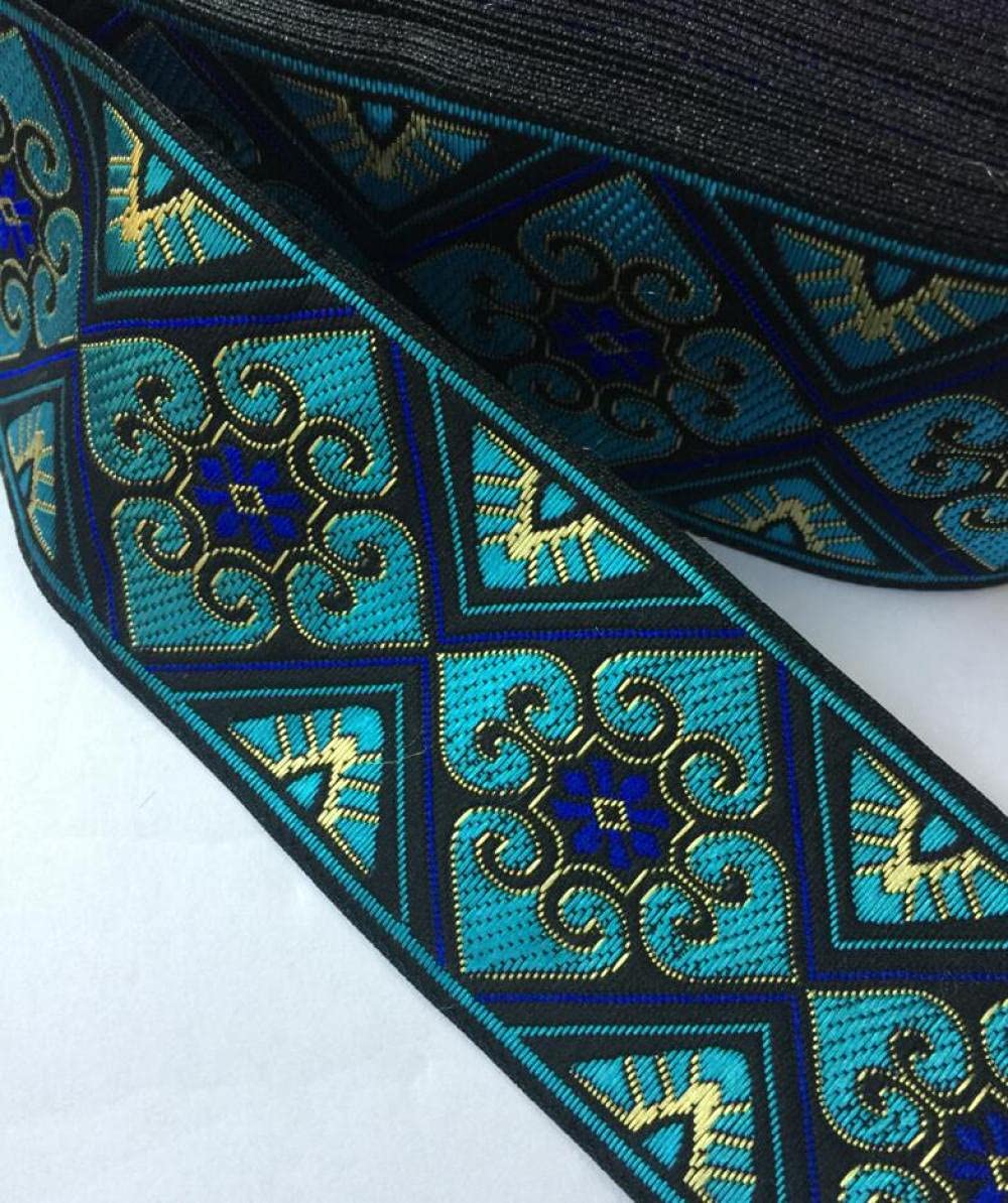 Ribbons For Gift Wrapping Ribbon For Fabric Satin Ribbons Wysokiej Jakości Tkana Wstążka Żakardowa 5 Cm 7Yards / Lot Czarne Tło Czerwone I Fioletowe Kwiaty Koronki Webbing I Wzór Pasa-Niebieski