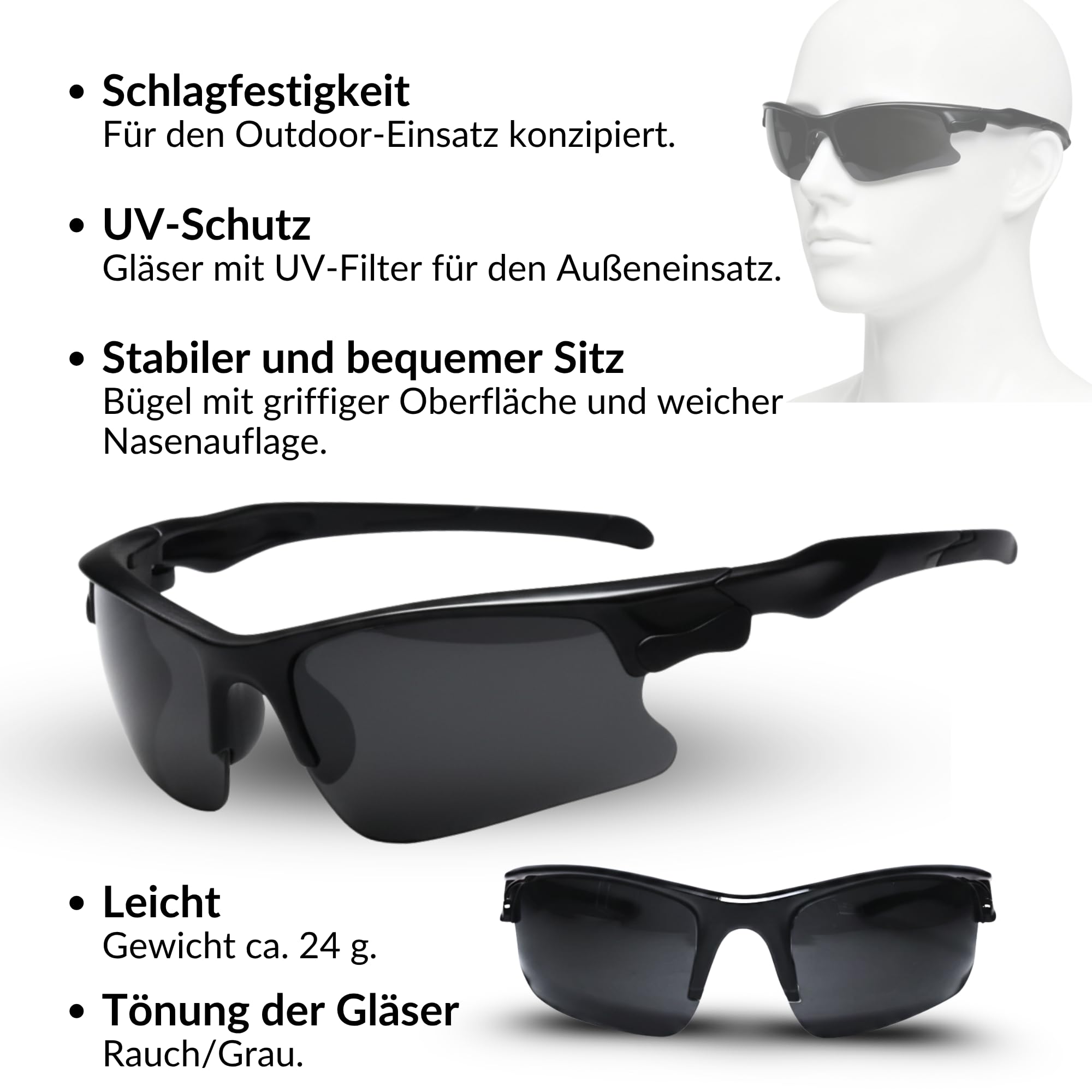 Sibo - Outdoor-Set (3-teilig): Taktische Klett-Cap + Outdoor-Schutzbrille + Elastische, atmungsaktive Sturmhaube für Airsoft, Paintball, Jagd, Wandern, Radfahren, Running, Skifahren (Schwarz)