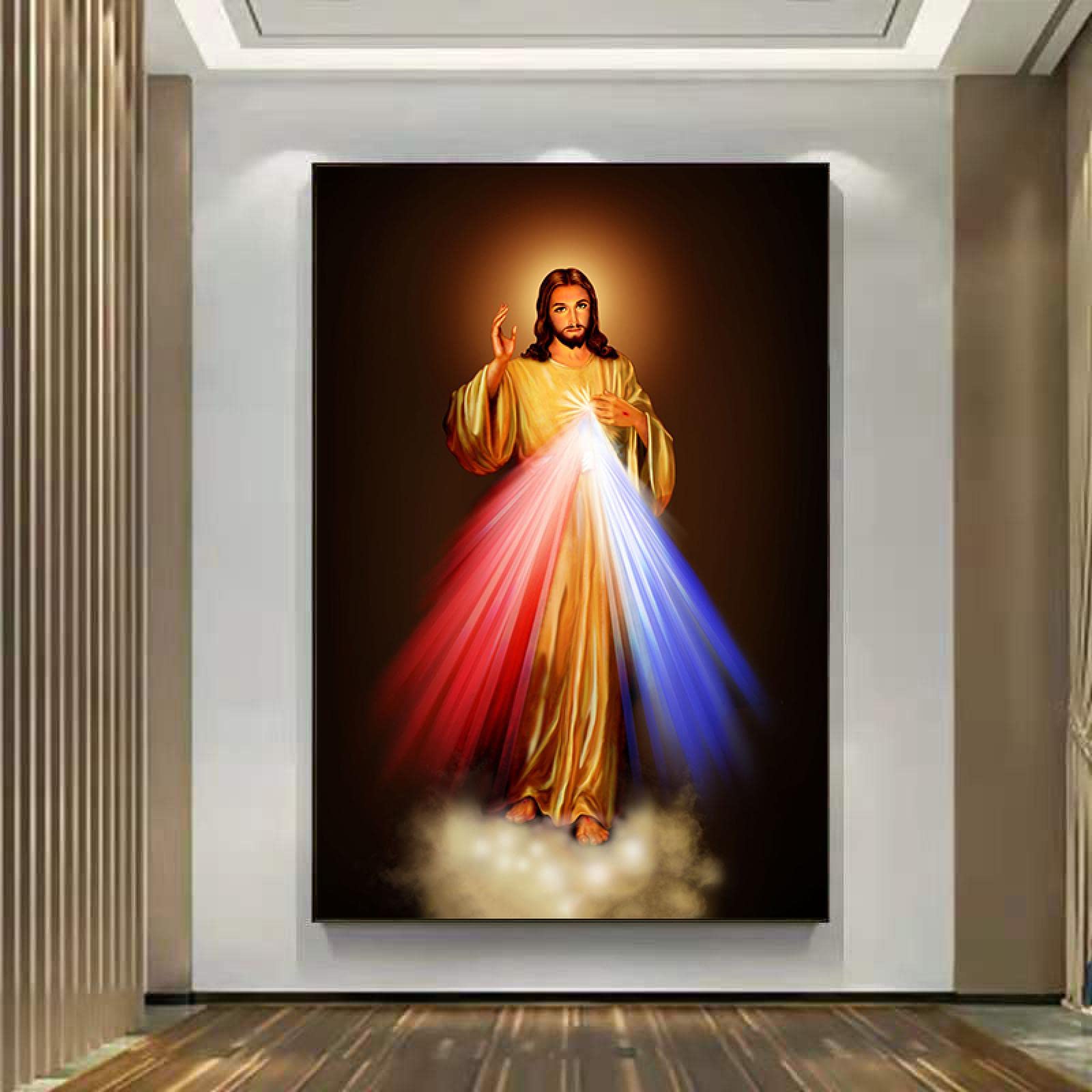 KADINGDivine Mercy Jesus Christ Art Print Wall Decor Poster and Prints Modern Home Wall Art Canvas Painting for Living Room 100x140cm(39x55in) Inner Frame