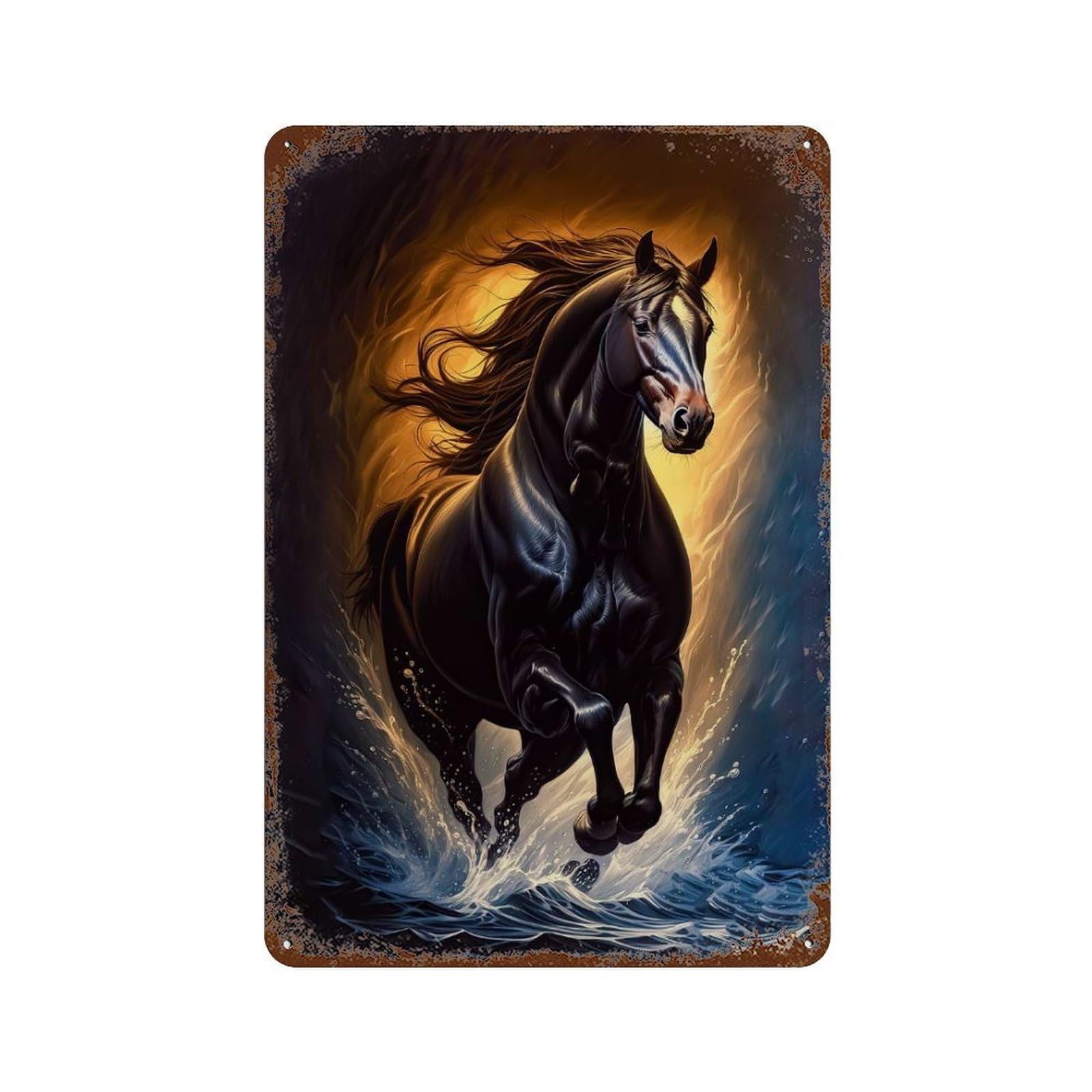 Black Horse Retro Metal Sign 11.8"x7.9", for Office, Studio And Wall Decor, Industrial Home Decor