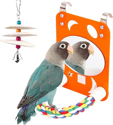 ALI2 Juguetes de espejo de pájaro de 7 pulgadas para jaula de pájaros, juguetes de espejo de cacatúa, juguetes de espejo para pequeños loros,