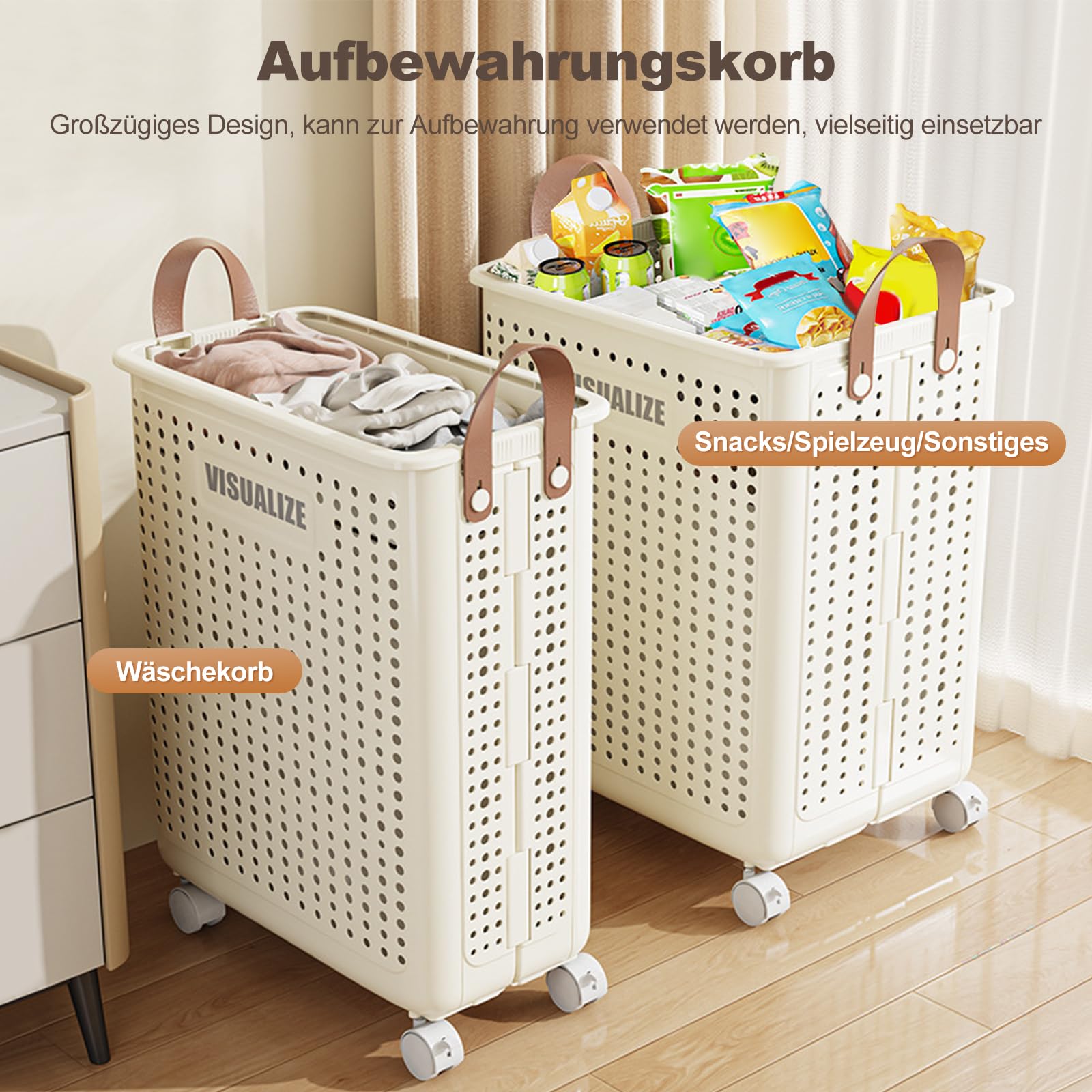 Ergocar Faltbarer wäschekorb Mit Universalrädern Drehbarer Mobilfamilienwohnheime Atmungsaktives Hohlloch Für Spielzeug, Kleidung, Lagerbehälter Organizer