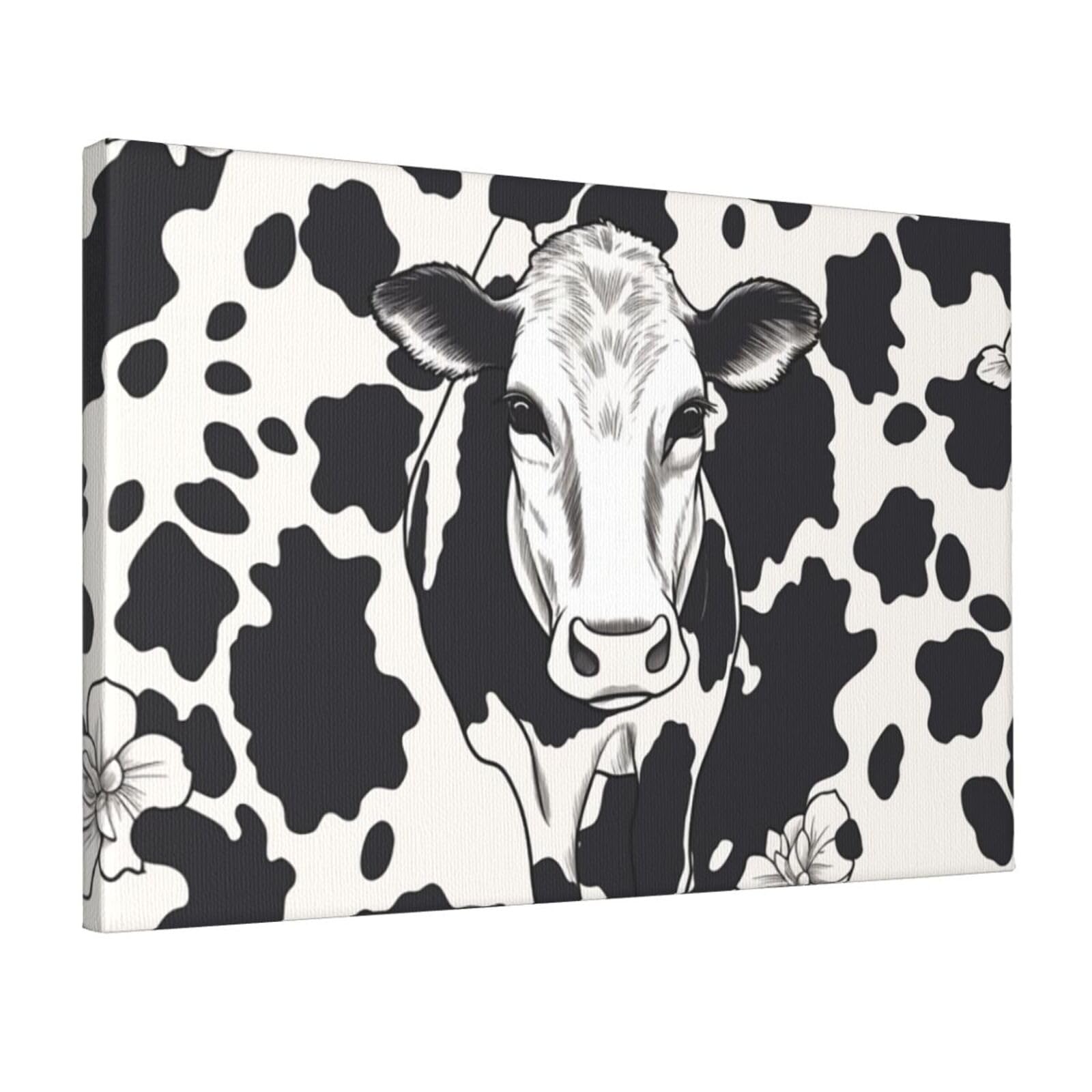 DWVTSLH Black And White Cow Poster Paintings Canvas Wall Art Bedroom Prints Home Decor Hanging Picture Modern Home Artworks Aesthetic for Living Room Office Wall Decor 12x18in Unframed