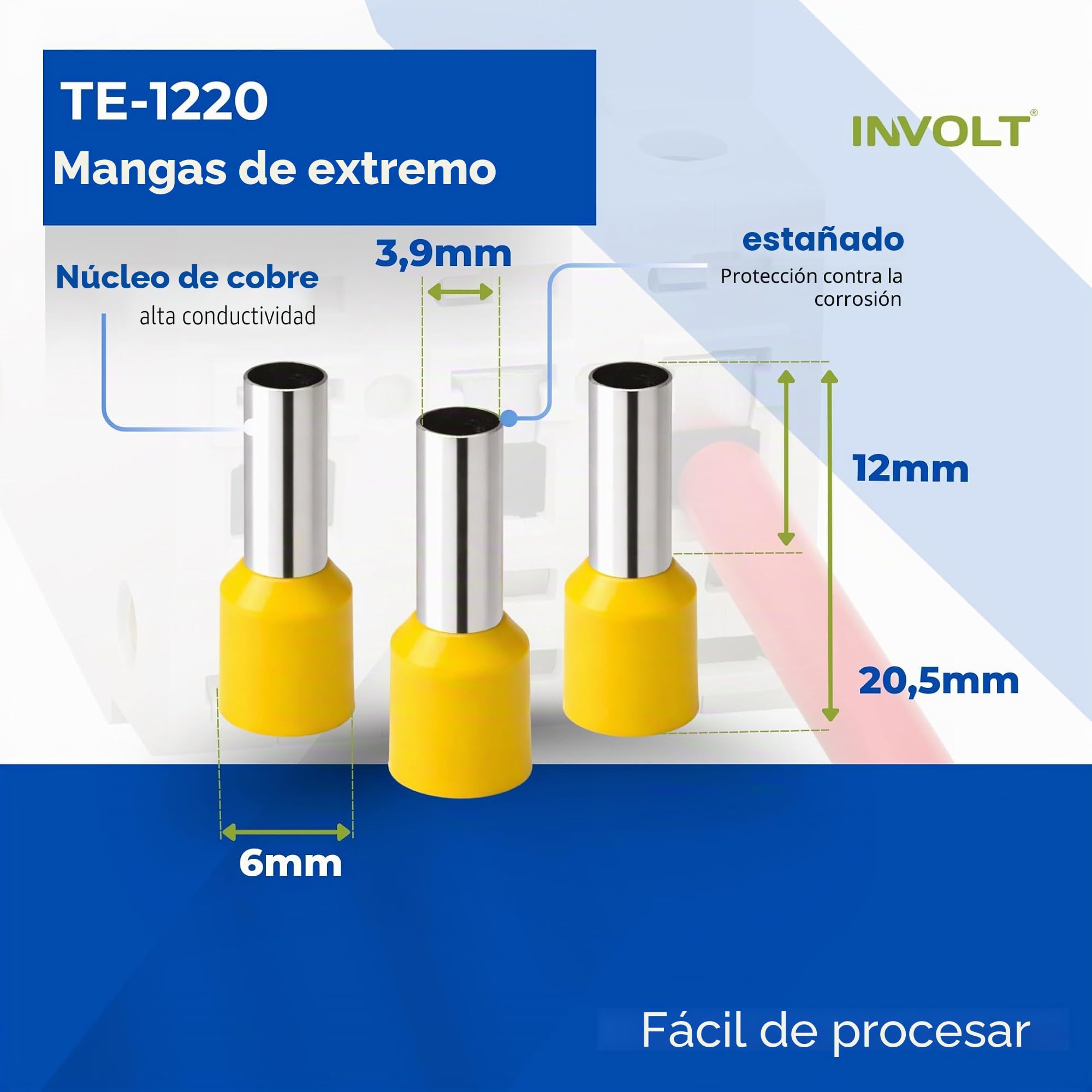 H07V-K - Juego de 5 cables de cableado de 6 mm², cable individual, negro, azul, marrón, gris, verde-amarillo con terminales y comprobador de tensión (10 m + 100 casquillos)