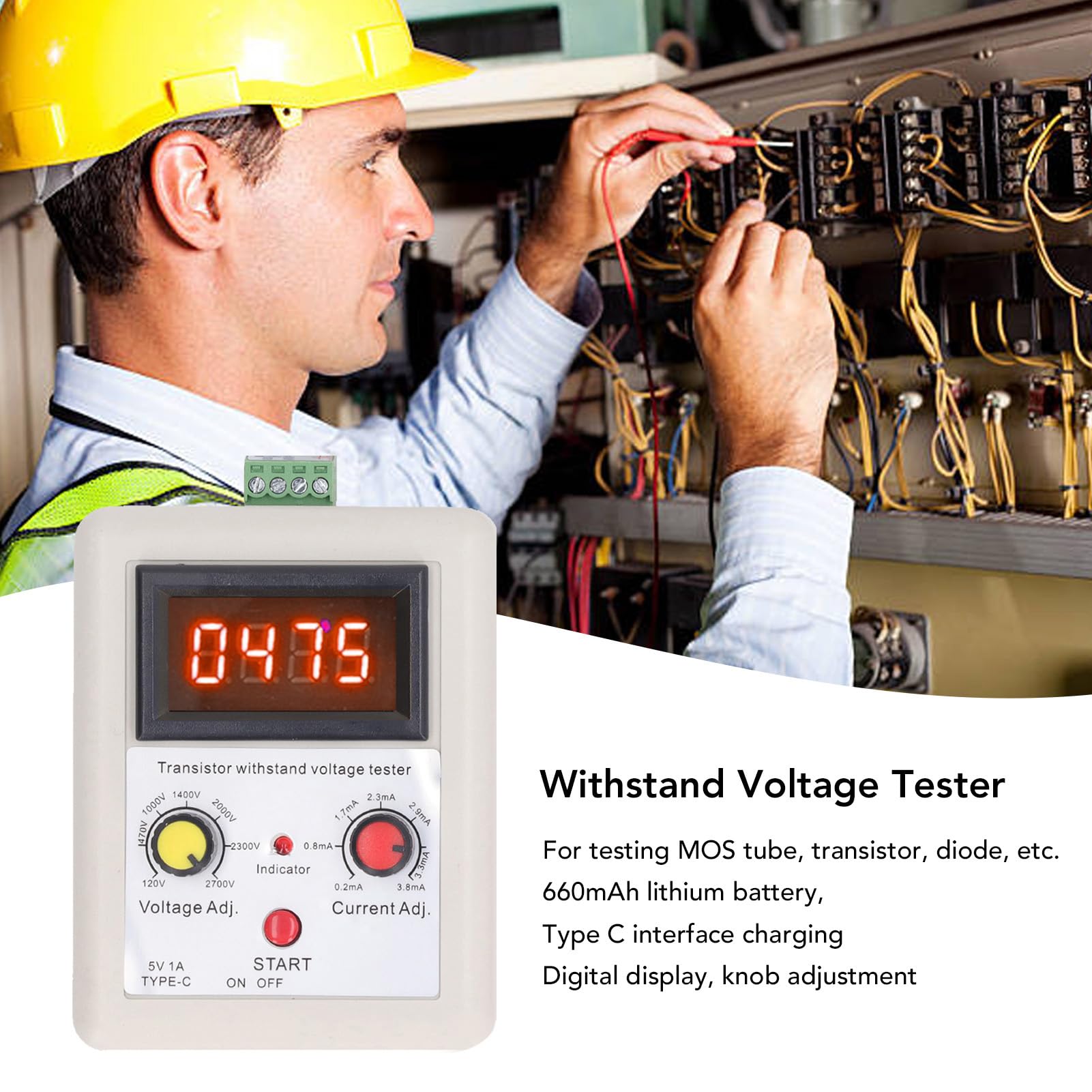 Probador de voltaje soportado Detector de capacidad de voltaje digital para diodo Mos Triodo Transistor 120v a 2700v Amplia aplicación Compacto Fácil para pruebas de componentes (Red Display)