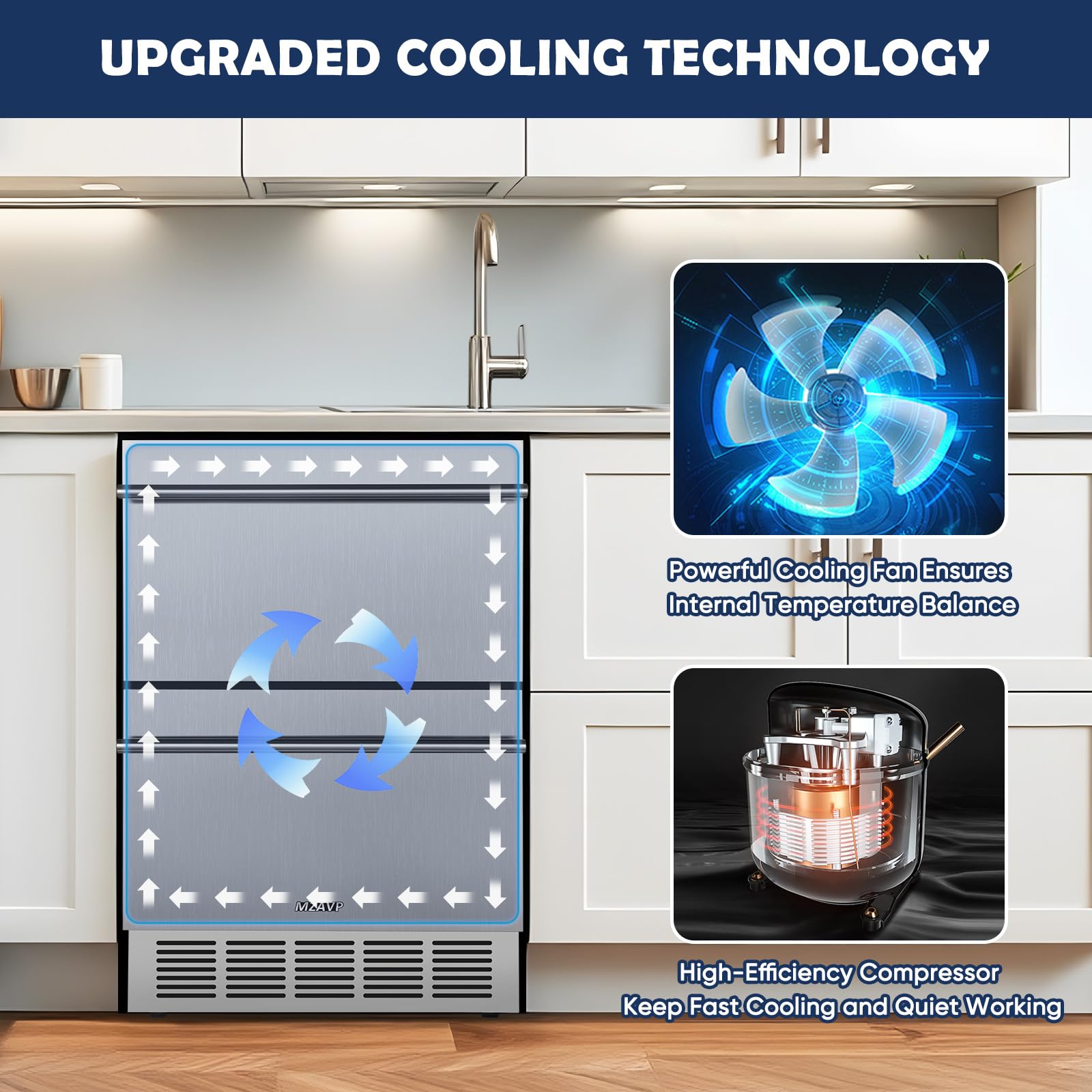 MZAVP 24 Inch Double Drawer Fridge, Stainless Steel Outdoor Beverage Refrigerator for Patio and Kitchen, Freestanding or Built-In, Mobile Grid Organizer, Home and Commercial Use on Fridge.com