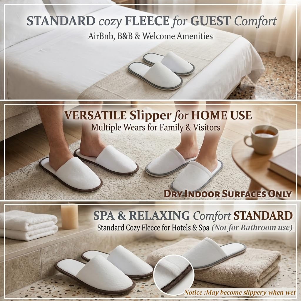 Pantuflas Invitados Zapatillas Desechables Blanco Borde Marrón/Gris Talla Única 38–44 Ideal Hogar Hotel Spa Viajes y Avión Pack 5/10 Pares Zapatillas Estar Casa