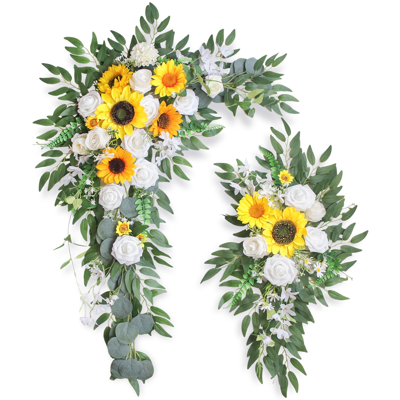 BMQDSM Artificial Flowers Wedding Arch Decor Arch Flowers (Set of 2) for Wedding Welcome Sign and Backdrop Decoration (New Sunflower)