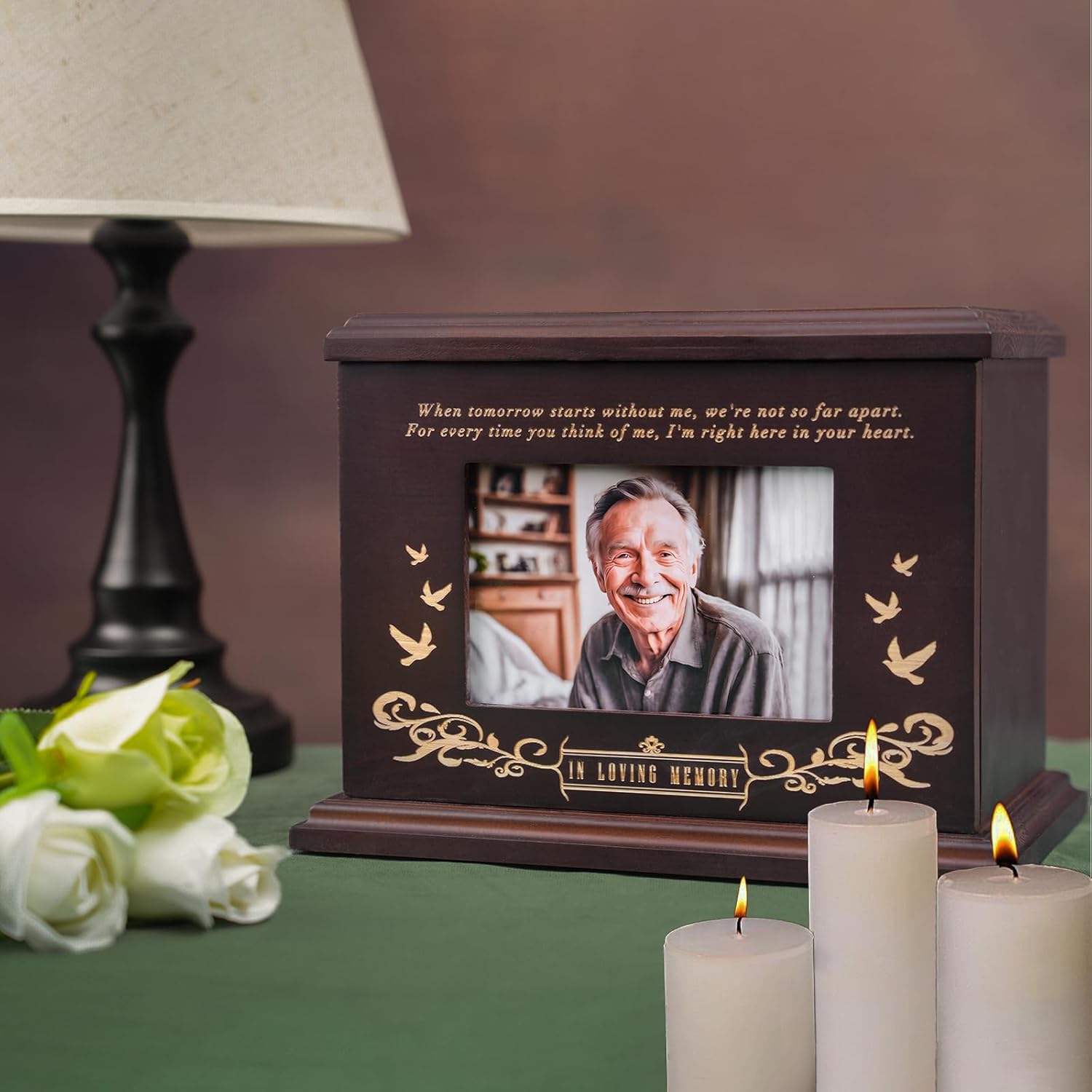 Cremation Urns for Human Ashes, Wooden Urn for Ashes Adult Male Female, Wooden Picture Frame Urns Box and Casket, Funeral Memorial Urns Box, Men Women Child, Holds 255 lbs (Walnut) - Image 6