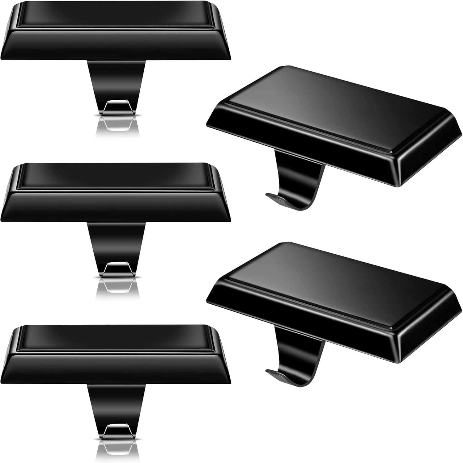 4 Pcs Black Christmas Metal Stocking Holders for Mantle, Heavy Duty Stocking Hangers Stocking Hook Xmas Ornaments for Counter Tables Window Fireplace Mantle Decoration 4 Black