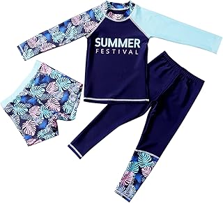 Traje de baño de protección Solar para niñas con Almohadillas de sostén 3 Piezas Rash Guard Top & Pants Shorts Set Conjunto de Trajes de baño de Manga Larga Traje de baño UV de Secado rápido