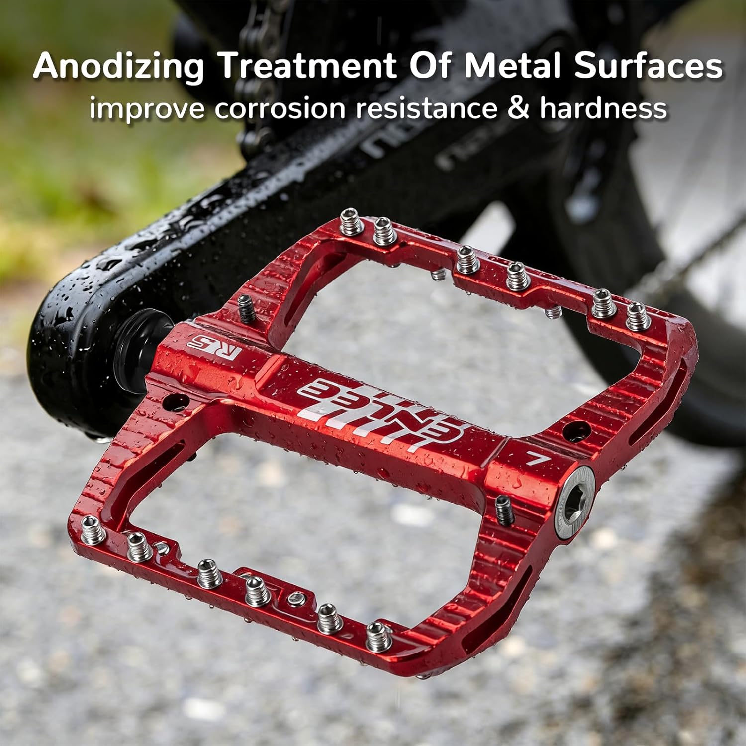 ENLEE Mountain Bike Pedals Flat, 3 Sealed Bearing Lightweight Aluminum Metal Bike Pedals 9/16", Waterproof MTB Pedals Flat with Removable Anti-Skid Nails for Adult Mountain Road BMX Bike