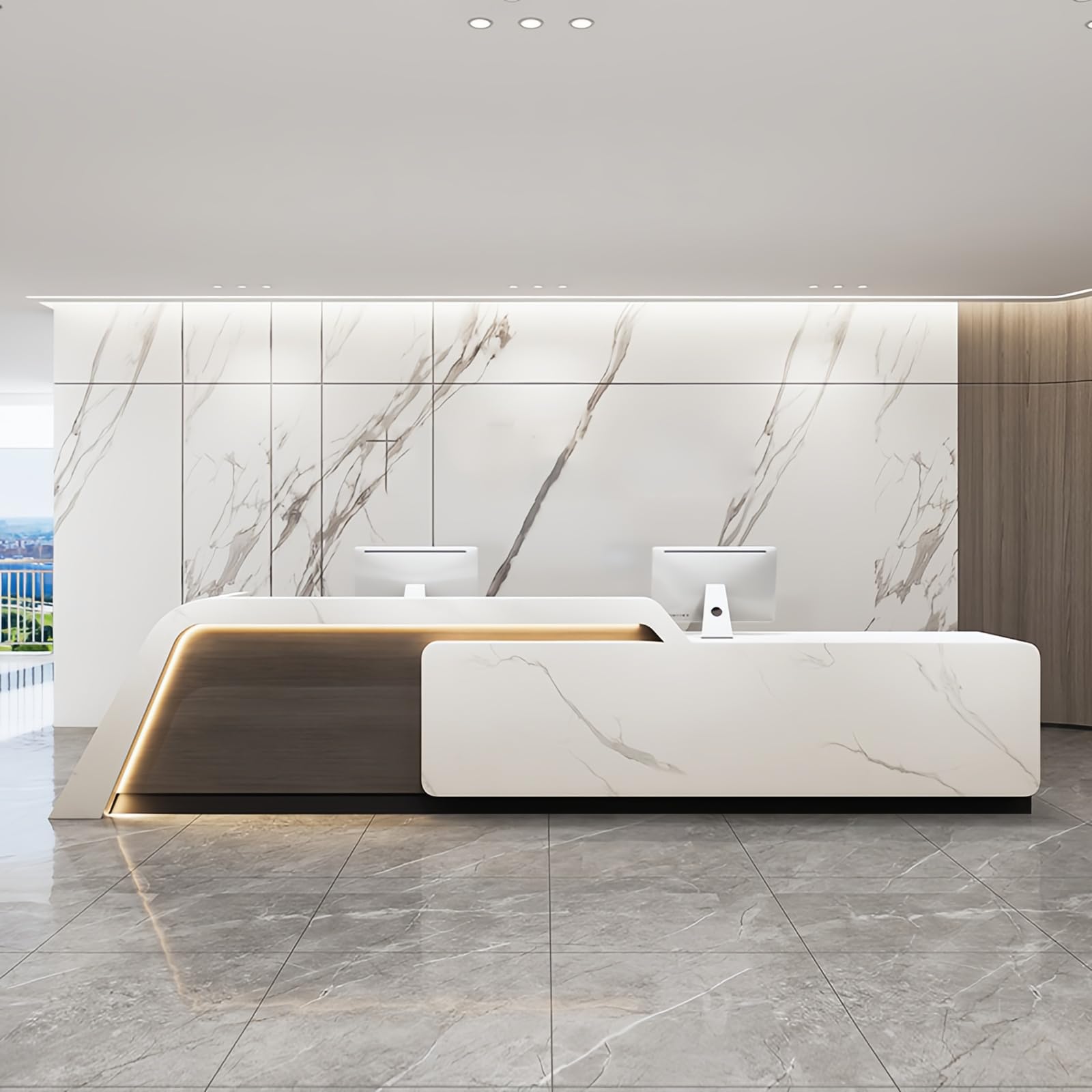 Reception, banco cassa da 72 pollici con illuminazione a LED nascosta, banco reception commerciale per negozio di abbigliamento, salone di bellezza, ufficio, boutique, navi in un unico pezzo, nessun