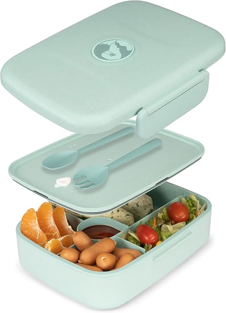 EVOLICO Bento Lunch Box for Kids and Adults - Bento Box Lunch Boxes BPA-Free & Leak Proof - Smart 5 Compartment Lunch Box - School Lunch Box Kids with Fork & Spoon - Microwave Dishwasher Safe (Blue)