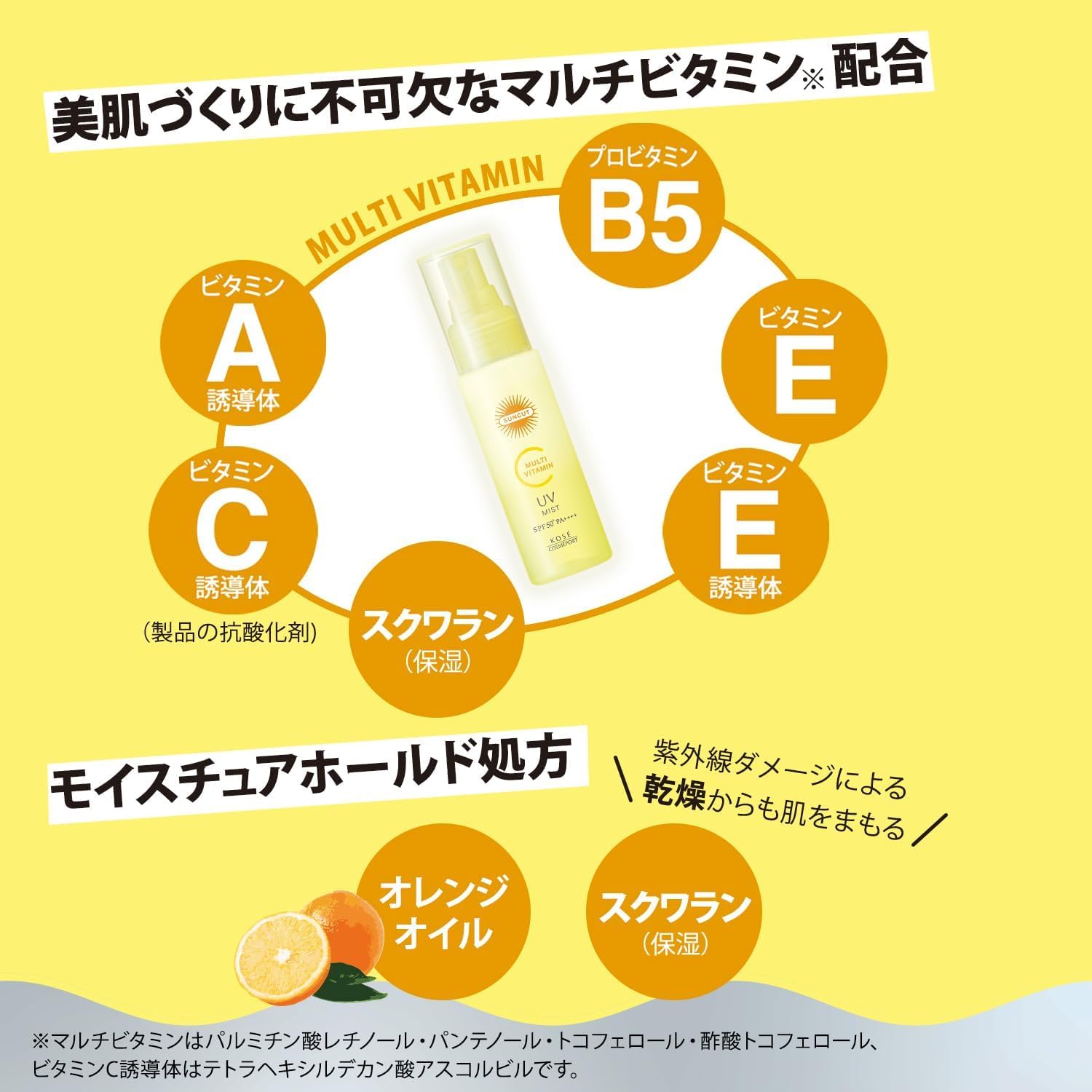 SUNCUT Spray solaire japonais multi-vitamines SPF50+ PA++++ 60 ml - Écran solaire léger pour le visage et les cheveux - Protection UV imperméable - Facile à appliquer
