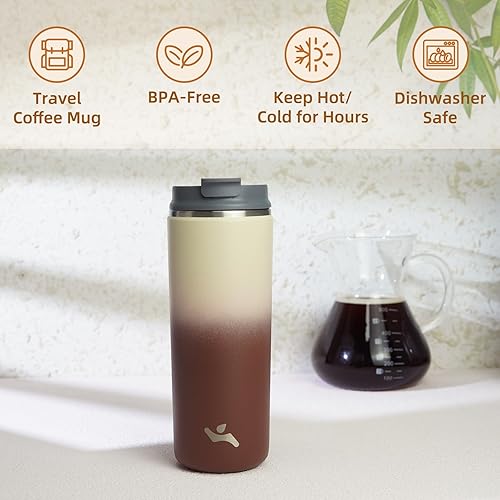 Miniatura 2 de Vaso con Tapa, Taza de Café de Viaje de 16 oz, Doble Pared al Vacío de Acero Inoxidable, Taza Metálica Térmica, Botella de Agua Aislada, Latte