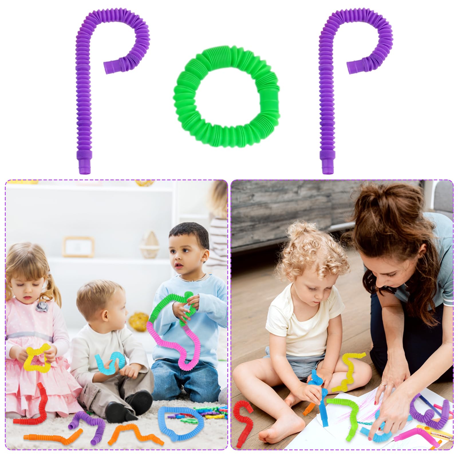 24 Pièces Pop Tubes - Jouet Anti Stress Extensible Multicolore Pour Enfants Et Adultes