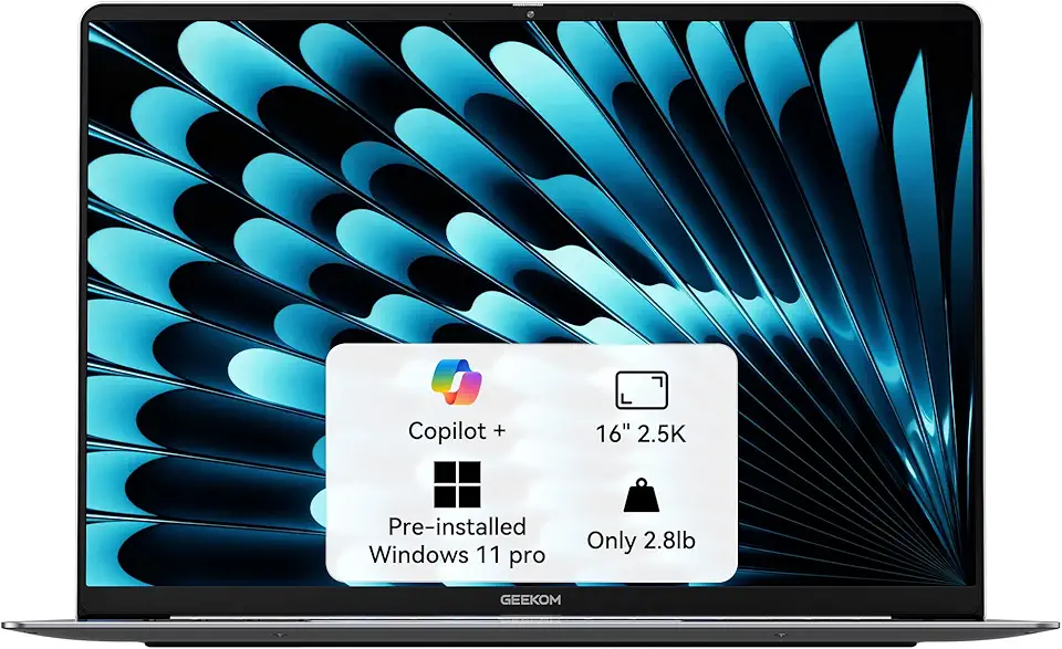 GEEKOM Notebook GeekBook X16 Pro de 1,3 kg, laptop de 16 polegadas 2,5K 16:10, Ultra 5 125H, 32GB LPDDR5x 7500MHz RAM 1TB SSD, até 17 horas, USB4, impressão digital, DTS:X Ultra Audio, Copilot