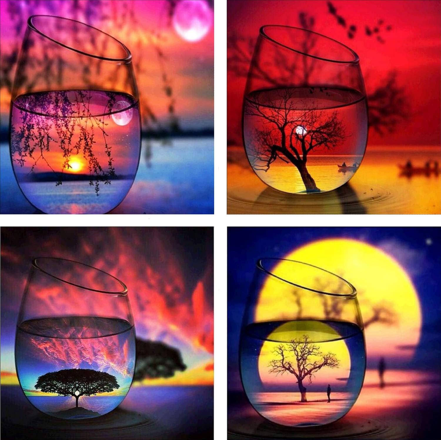 OurSuperDeals5d Full Drill Diamond Art Painting Kits for Adults Kids Cup Sunset Tree for Home Wall Decor 11.8X11.8inch 4 Pack (Set A)
