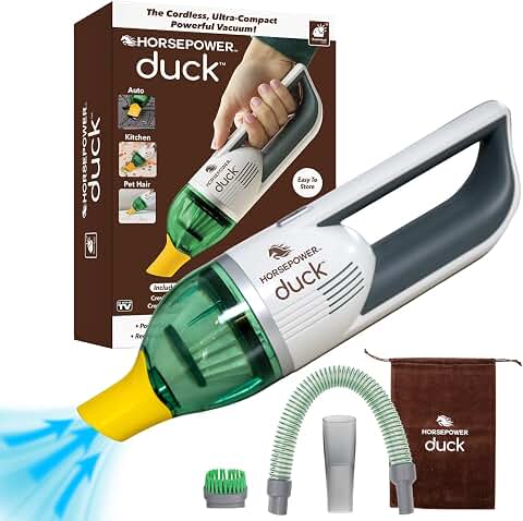 Horsepower Duck Compact Cordless Vacuum, Ultra-Powerful Upgraded Battery for Extra-Long Run Time, AS SEEN ON TV, Strong Suction, Easy to Store, Portable & Rechargeable Home & Auto (Duck Basic)