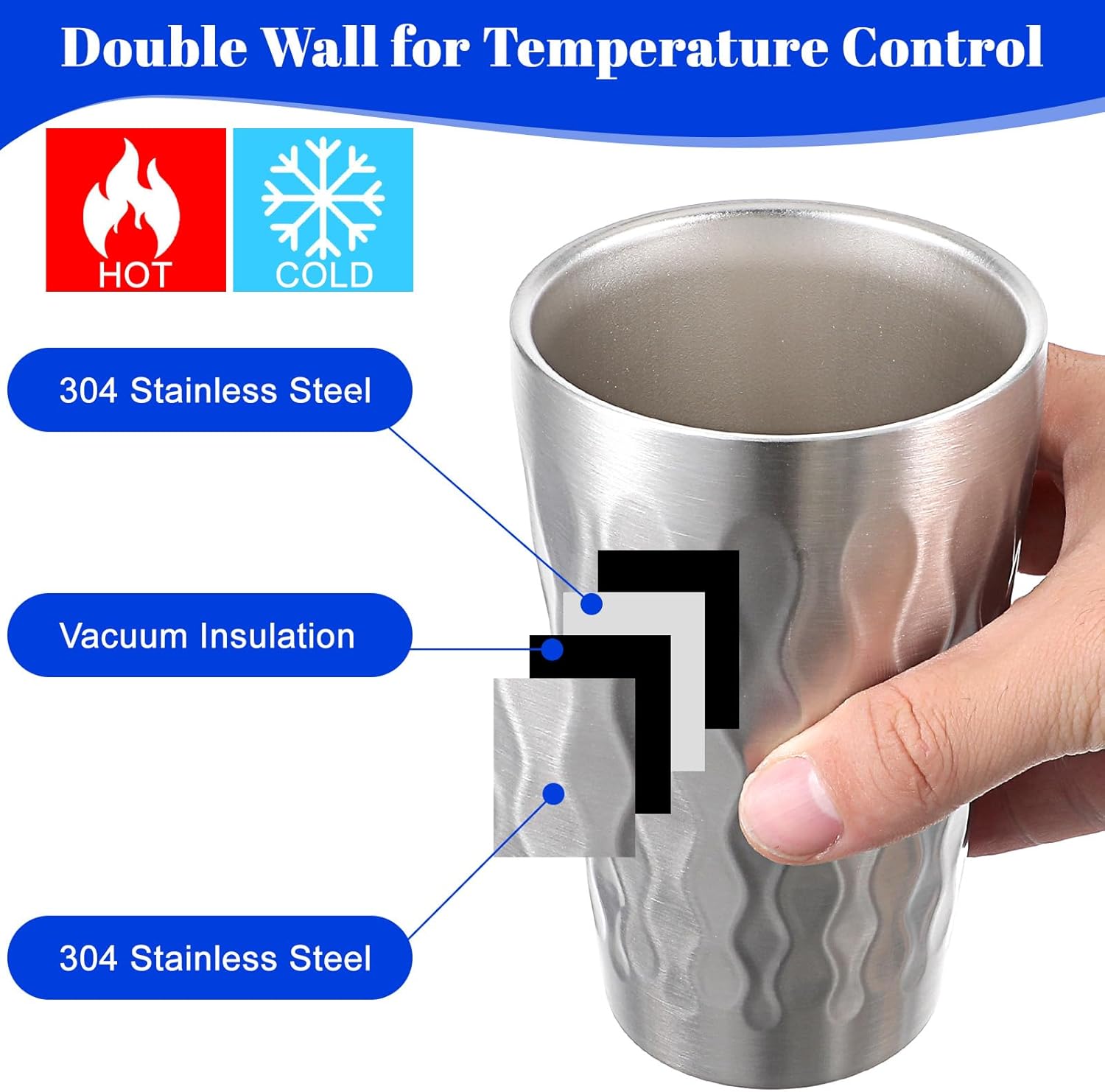 JIEYAO 4 Pack Stainless Steel Cups, 16oz Double Wall Insulated Tumblers Unbreakable Stackable Metal Cups Heat Resistant Drinking Glasses for Travel Camping Home Outdoor - Image 3