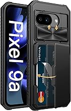 Vihibii for Google Pixel 9a Case with Card Holder (4 Cards), [RFID Blocking] & Slide Camera Cover, Military Grade Drop Protection, Heavy Duty Shockproof Wallet Case for Google Pixel 9a 2025, Black