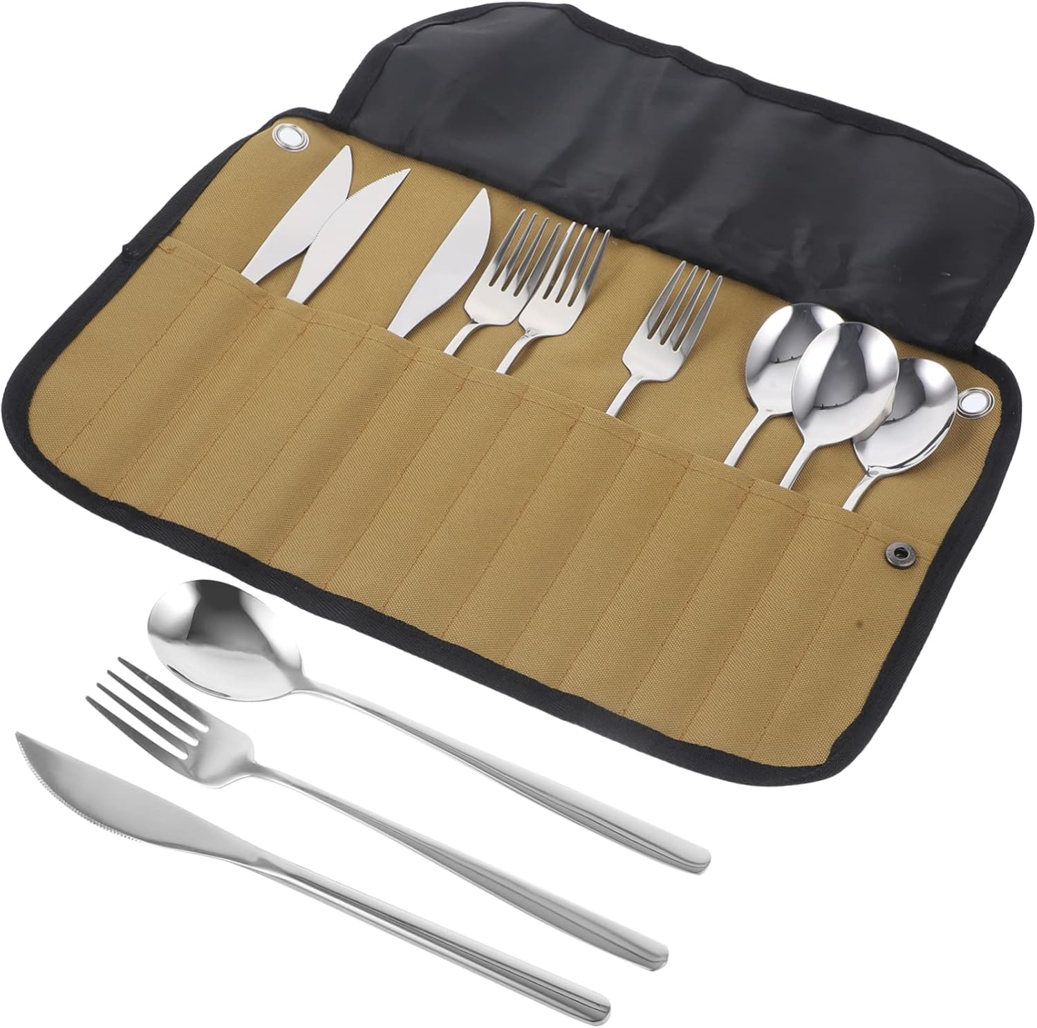 UPKOCH 1Set Portable Camping Tableware Travel Utensils with Pouch for Picnics Hiking Bbq and Outdoor Activities Includes Forks Spoons and Knives for Kitchen and Restaurant