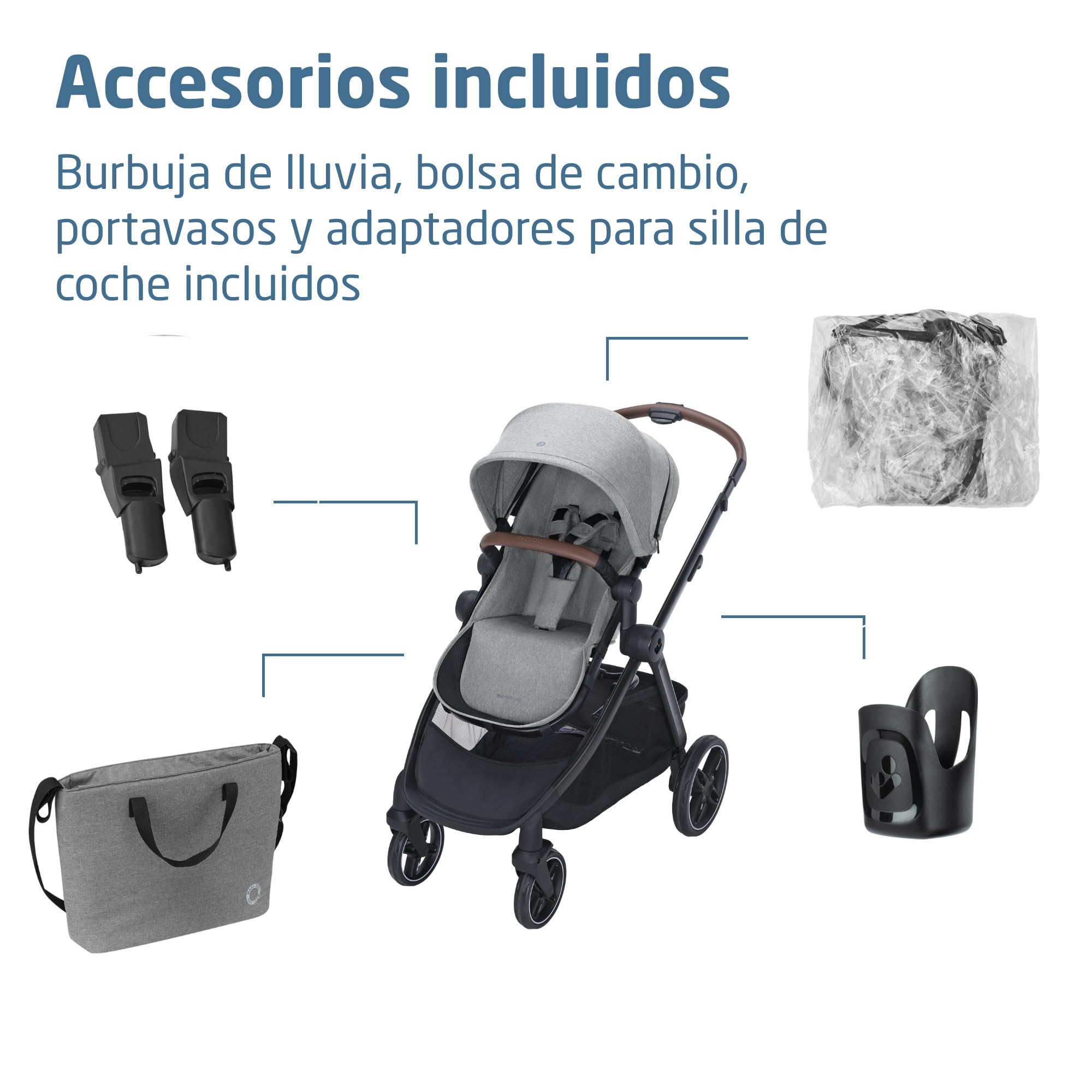 Maxi Cosi Zelia Select+,Cochecito Bebé 3 en 1 con Silla de Coche y Capazo Reversible, 0-4 Años (0-22 kg), Sistema de Viaje con Cochecito Plegado con una Mano, Silla Coche Bebé CabrioFix S i-Size, Gris