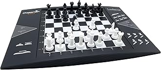 Chessman® Elite Interactive Electronic Chess Game +, 64 Levels of Difficulty, LEDs, Family Child Board Game, Black / White, CG1300US