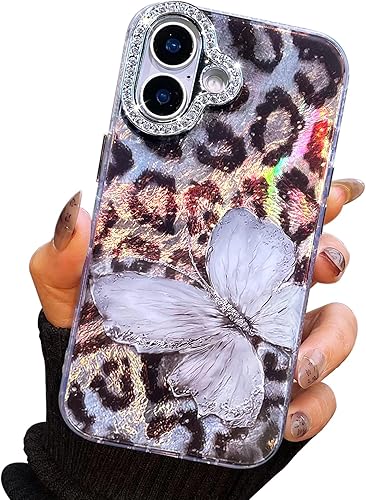 Miniatura 56 de I-MGAE-IN-AR - Funda diseñada para iPhone 12 y 12 Pro, diseño de mariposa plateada brillante, funda protectora de poliuretano termoplástico, suave,