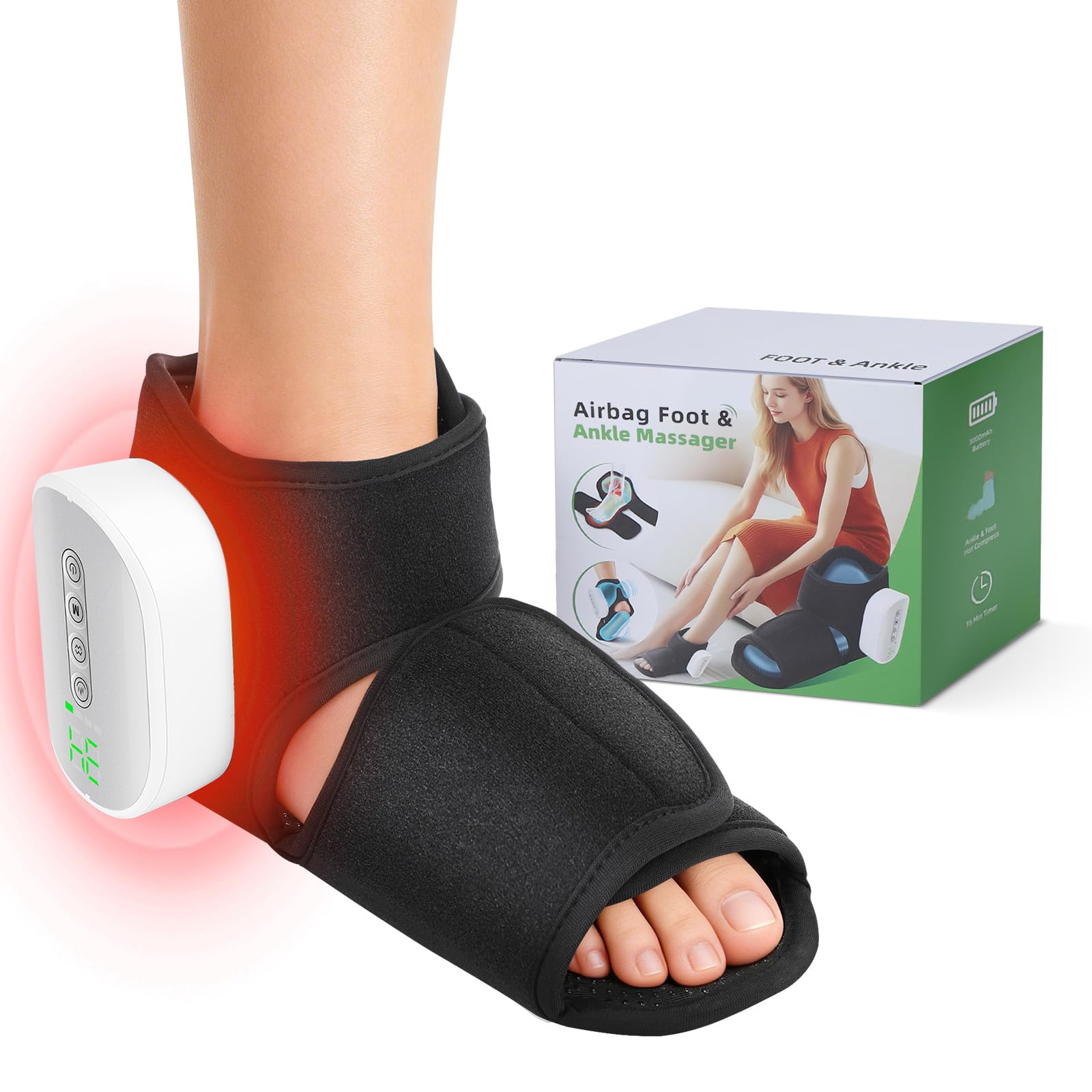 Roadtime Masseur de compression d'air pour pieds et chevilles avec chaleur | design portable sans fil, intensité réglable pour soulager la circulation, le gonflement et la fatigue musculaire