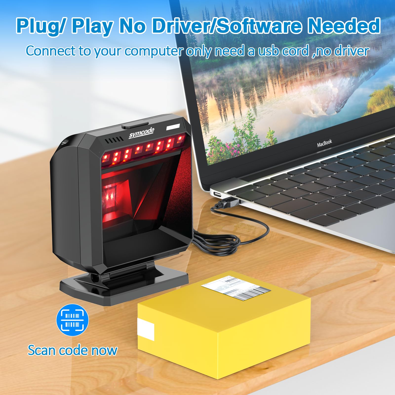 Symcode Automatic Omnidirectional Desktop 2D QR Barcode Scanner, Hands-Free USB Wired Barcode Reader, 1D 2D Bar Code Image Sensing For Warehouse, Supermarket, Retail Store, Bookstore - View #9