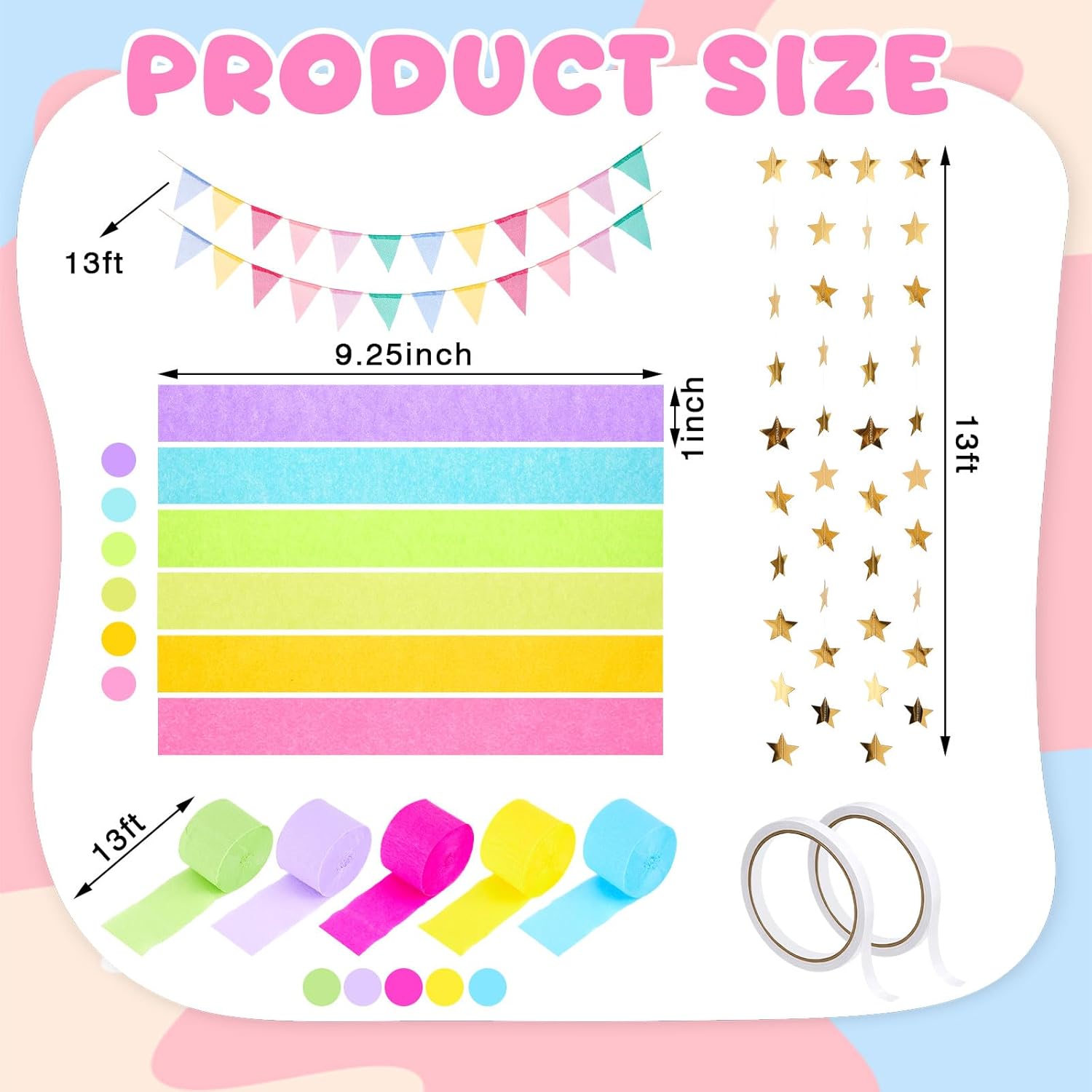 313 Pcs Macaron Fancy Party Decorations, Pastel Burlap Pennant Banner Flags, Crepe Paper Streamers, Glitter Star Garland, Bright Paper Chain Strips for Birthday Spring Easter Wedding Carnival