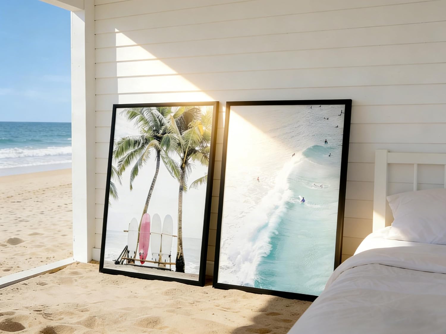 6Pcs Summer Beachy Wall Art, coastal Surfing Poster Prints, Boho Tropical Palm Tree Canvas, 12x16 Unframed, for Girls Bedroom Dorm Apartment Home Decor