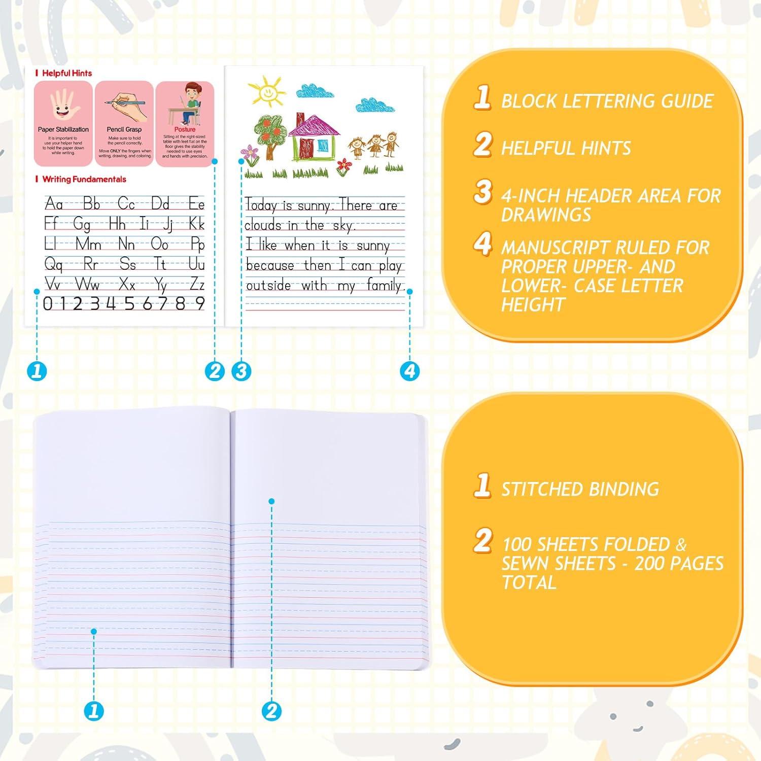 Fulmoon 24 Pcs Primary Composition Notebook K-2 with Picture Space Primary Journal Grades K-2 Draw and Write Journal Composition Book for Preschool Classroom, 80 Sheet (Red)
