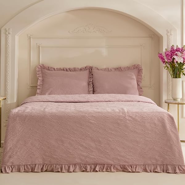 Karaca Home White Collection Tyra Pamuk Çift Kişilik Yatak Örtüsü Pudra