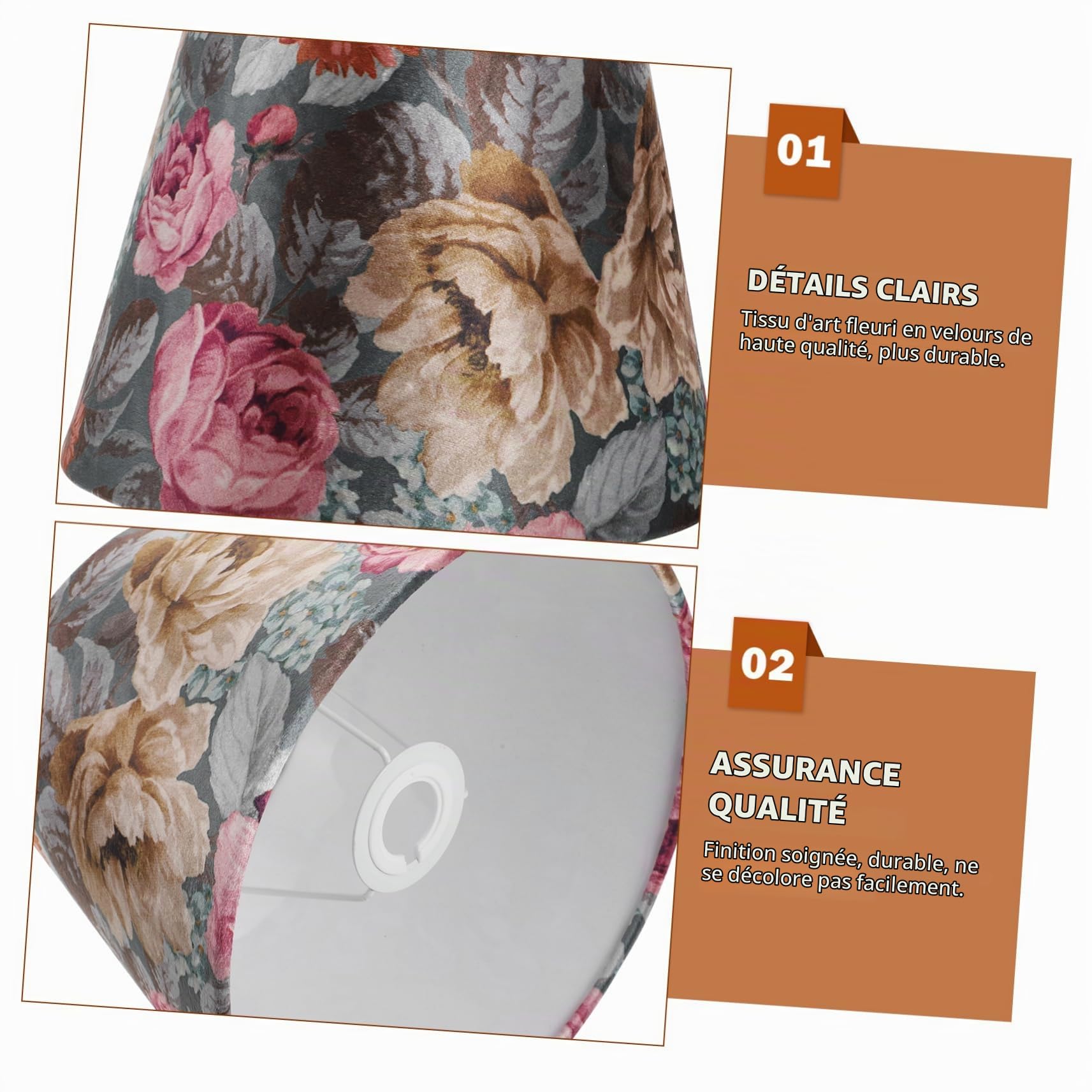 Abat-jour en Tissu Fleuri pour Lampe E27, Chambre et Salon