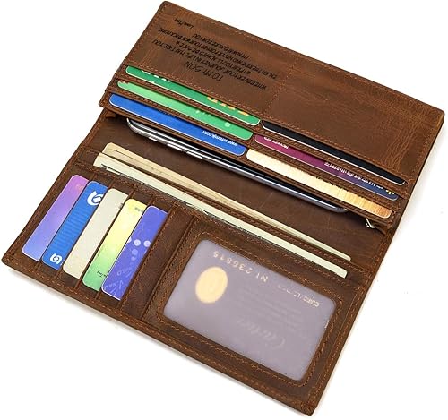 Miniatura 6 de LUUFAN Billetera larga de cuero genuino para hombre, cartera plegable grabada