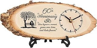 BeauGift 60th Anniversary Wedding Gifts for Parents Him Her, 60th Wedding Anniversary Clock Gifts for Husband Wife, 60th Anniversary Decorations Wooden Clock