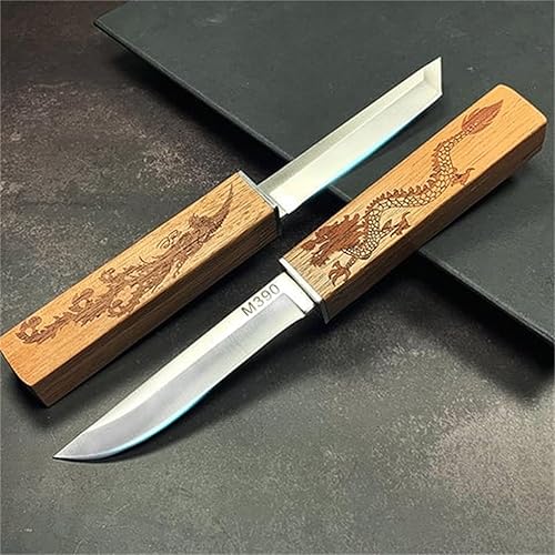 Miniatura 5 de M390 DragonPhoenixs - Cuchillo táctico pequeño, 2 en 1, de acero inoxidable, para acampar al aire libre, portátil, 2 unidades (madera)