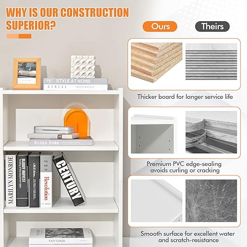 Miniatura 6 de Giantex Estantería de 3 cubos color blanco – Estantería abierta de 3 niveles blanca moderna con estantes ajustables, dispositivo antivuelco,