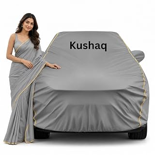 100% Waterproof Car Cover for Kushaq All Weather Protection with Mirror Pocket Inner Cotton Layer Triple Stitched Cover with Adjustable Belt Bottom Elastic to Secure Fit-Grey