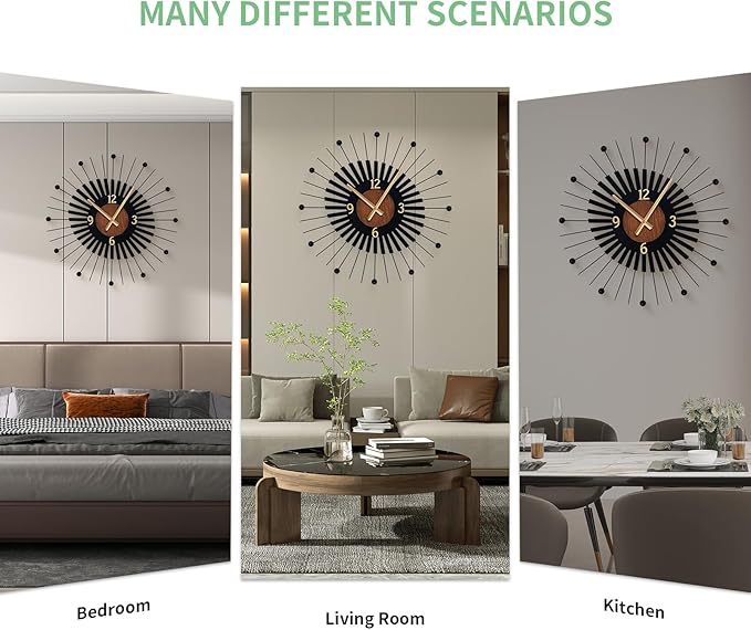 Reloj de Pared Moderno 22 pulgadas, Metal Negro y Centro de Madera miniatura 7