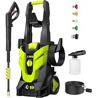 PowRyte Pressure Washer with Hose Reel, Foam Cannon, 4 Different Pressure Tips, Power Washer