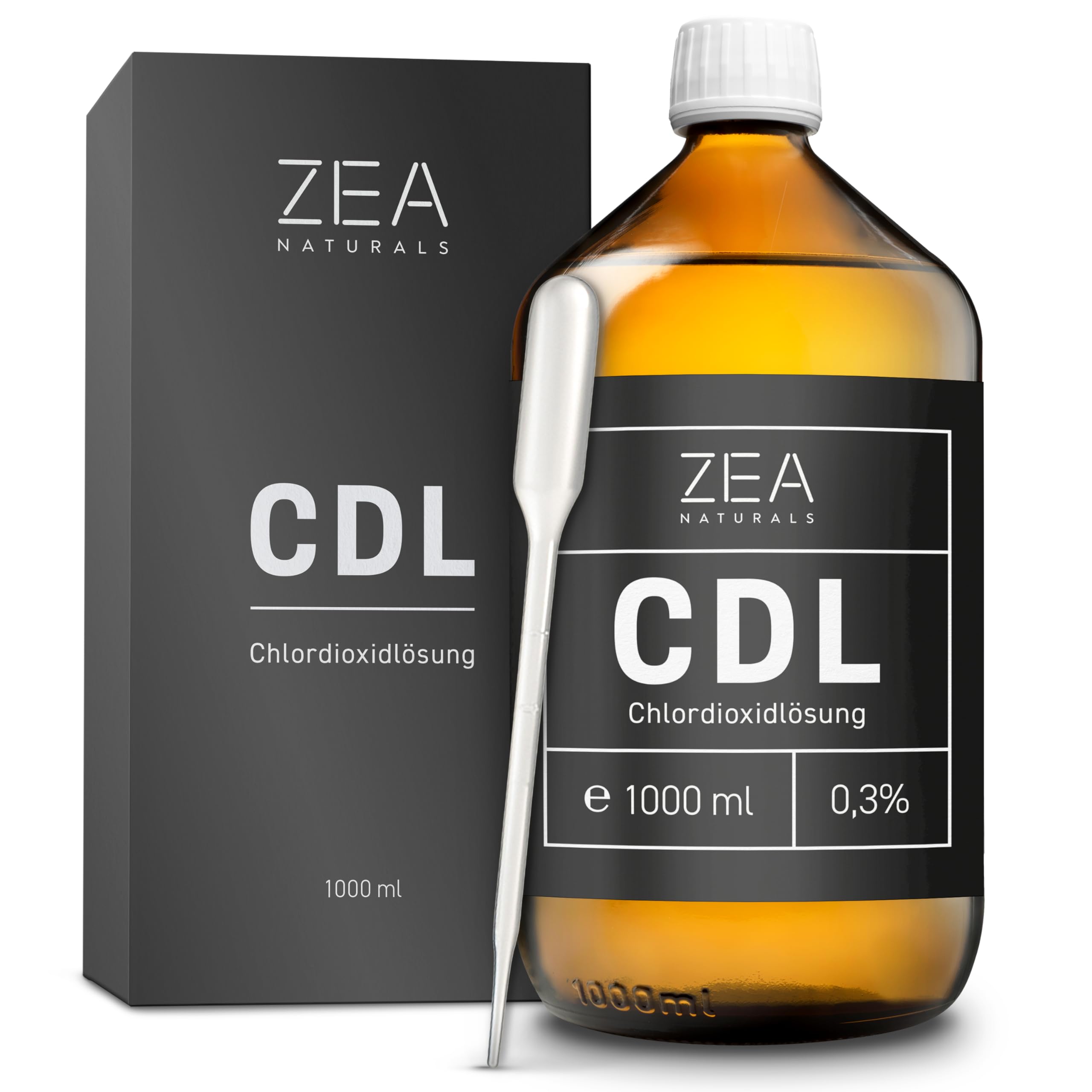 ZEA Naturals ® CDL 0,3% (1000 ml) - Chlordioxidlösung 0,3 - Braunglasflasche + HDPE Pipette - Reg-Nr. N-116788 - Chlordioxid, CDs, Cdl Tropfen, CDs Lösung 0 3 1000ml, MMS Tropfen