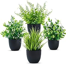 Laelfe 4 Pieces Artificial Small Plants with Pots, Mini Plastic Fake Plants Realists for Table, Shelf, Bathroom, Office, Home, Indoor and Outdoor Decoration