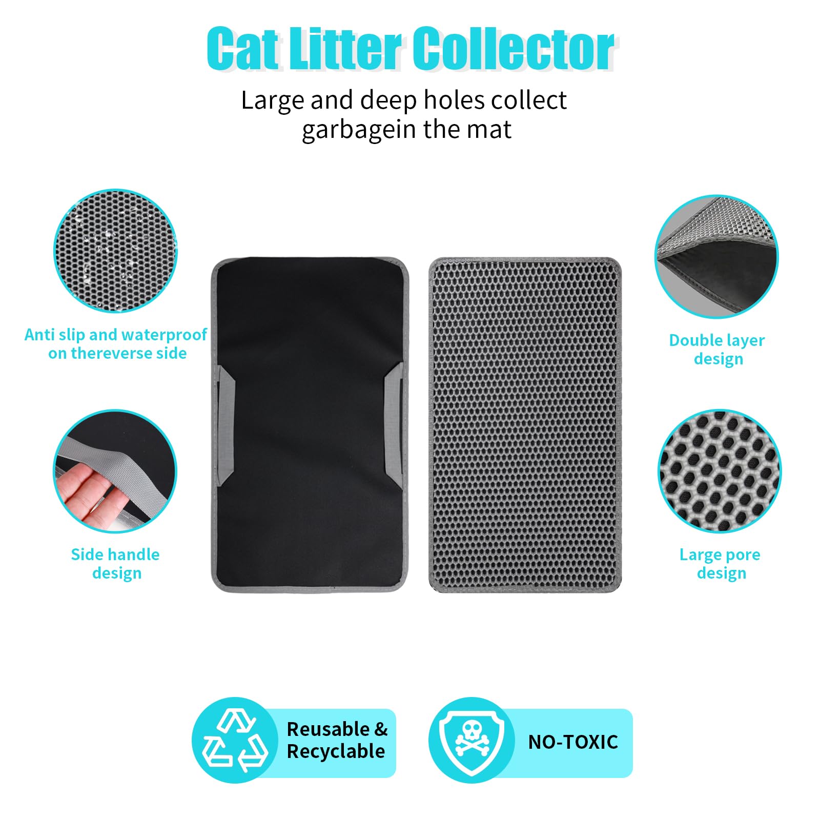 Cat Litter Mat, Kitty Litter Collector, Double Layered Honeycomb Design Waterproof, Anti Urine, Anti Slip, Easy to Clean, Limit Garbage (30"x24", Grey) - image 2